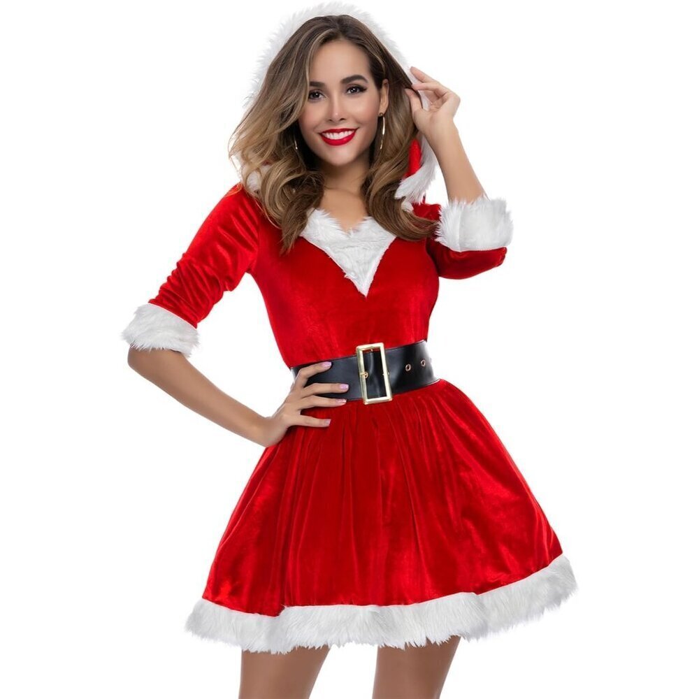 Women's 2 Piece Mrs Santa Red White Costume Claus Dress Cosplay Outfit For Party